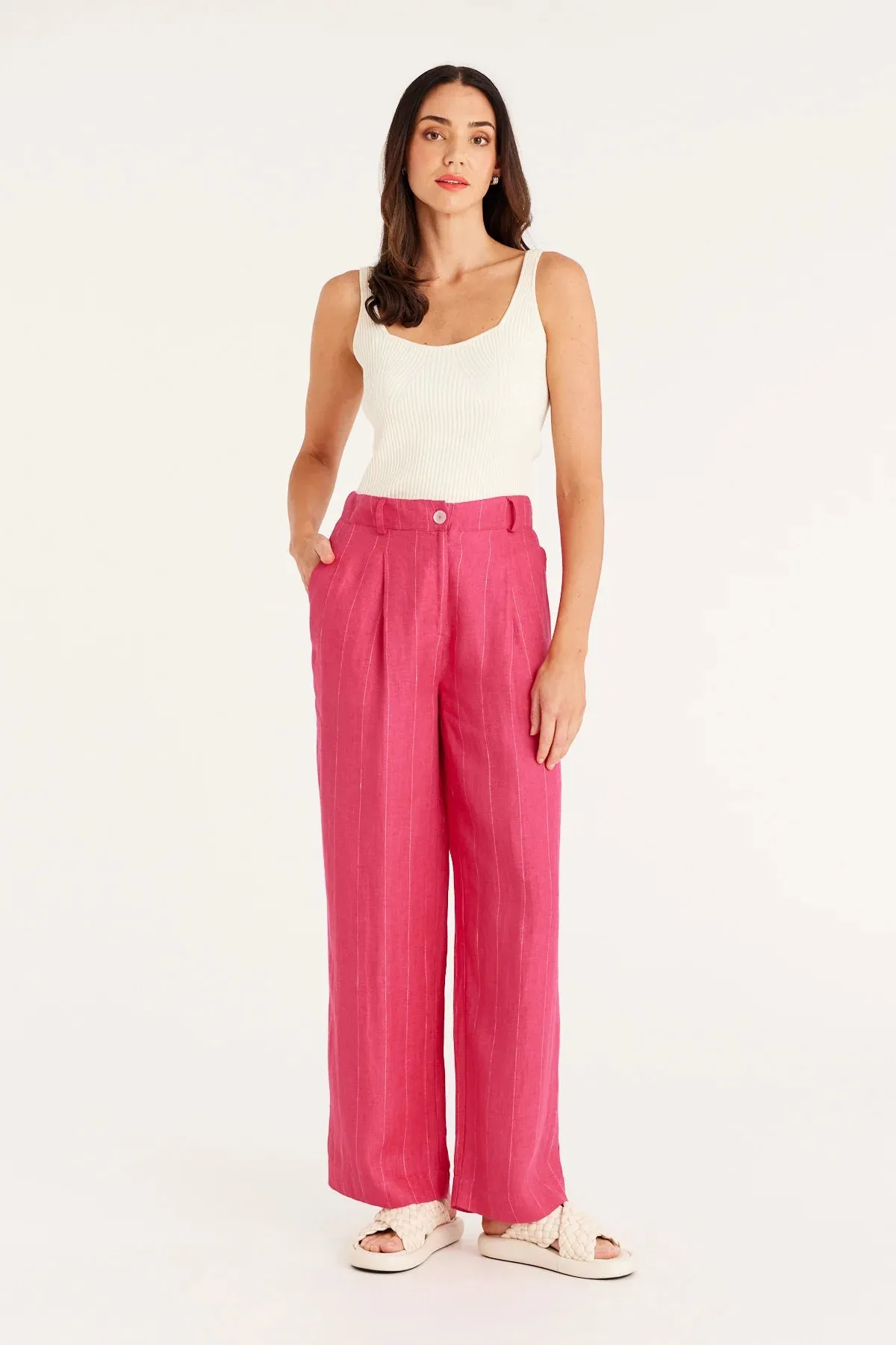 FREYA LINEN PANT | Hot Pink