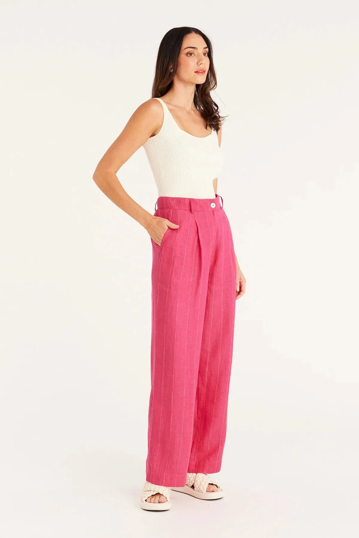 FREYA LINEN PANT | Hot Pink