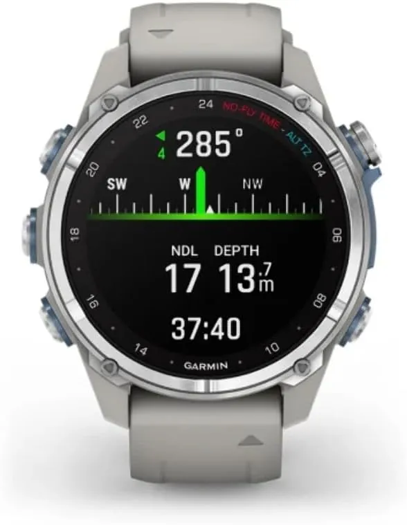 Garmin Descent Mk3 Dive Watch - 43mm Stainless Steel, Grey Fog Silicone Strap