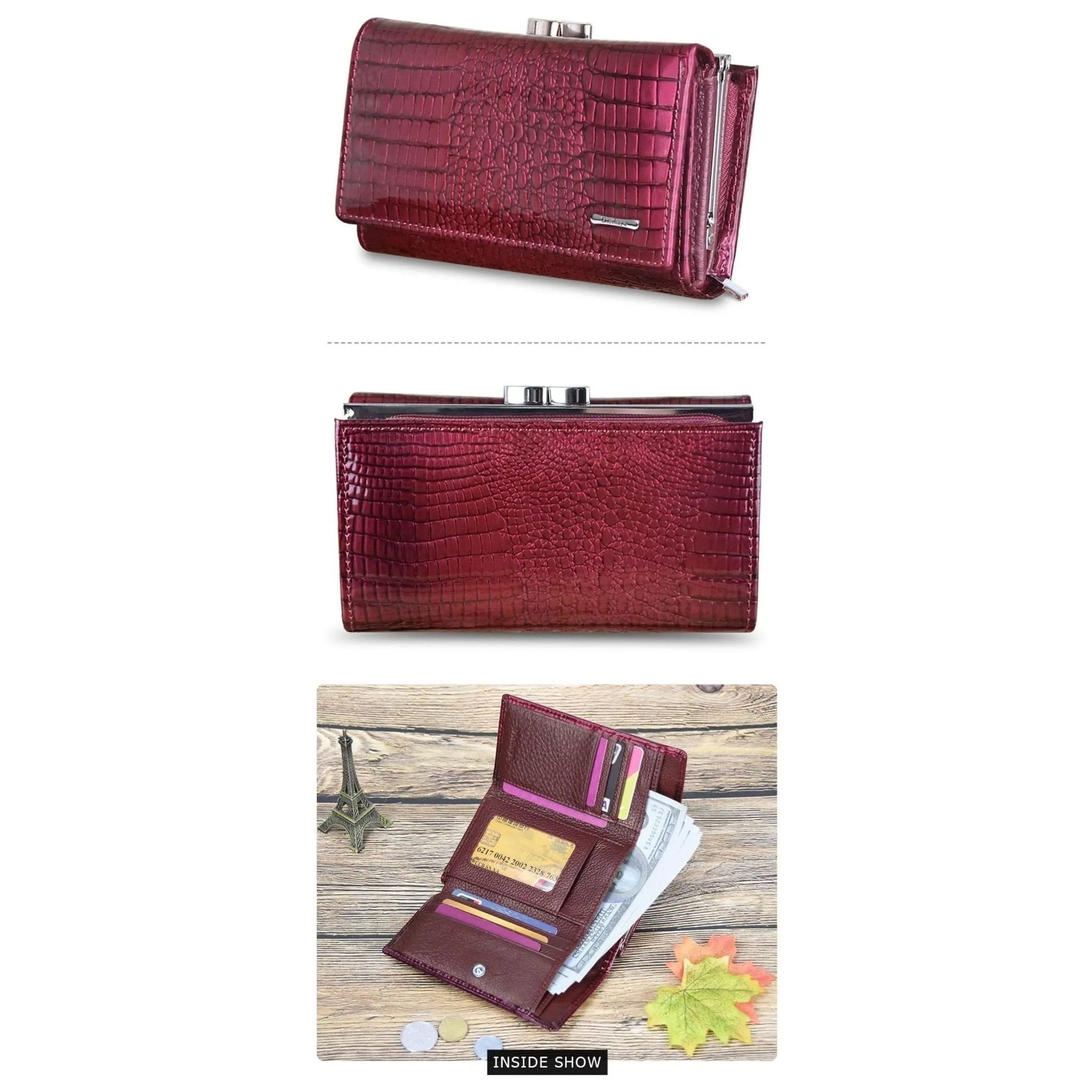 GatorLuxe Exotic Leather Zipper Clutch Wallet