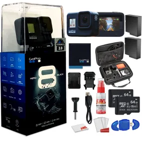 GoPro HERO8 Black Digital Action Camera - Waterproof - With Cleaning Set   Case   2 x 64GB Memory Card and 2 x Extra Batteries