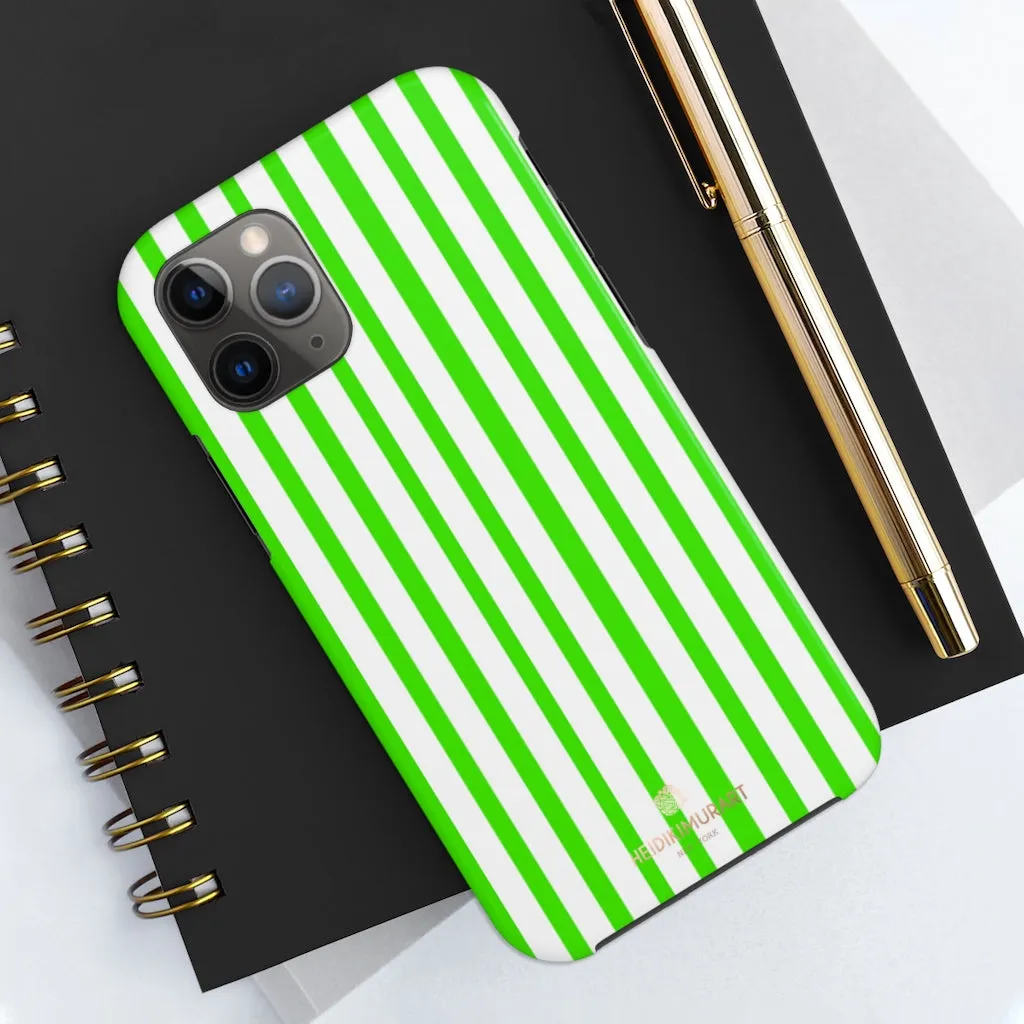 Green White Striped iPhone Case, Modern Case Mate Tough Samsung Galaxy Phone Cases