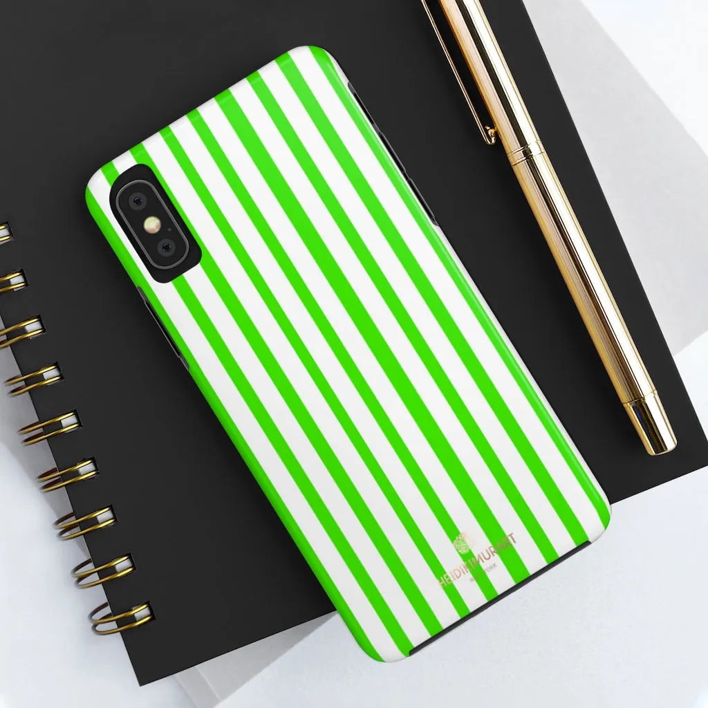 Green White Striped iPhone Case, Modern Case Mate Tough Samsung Galaxy Phone Cases