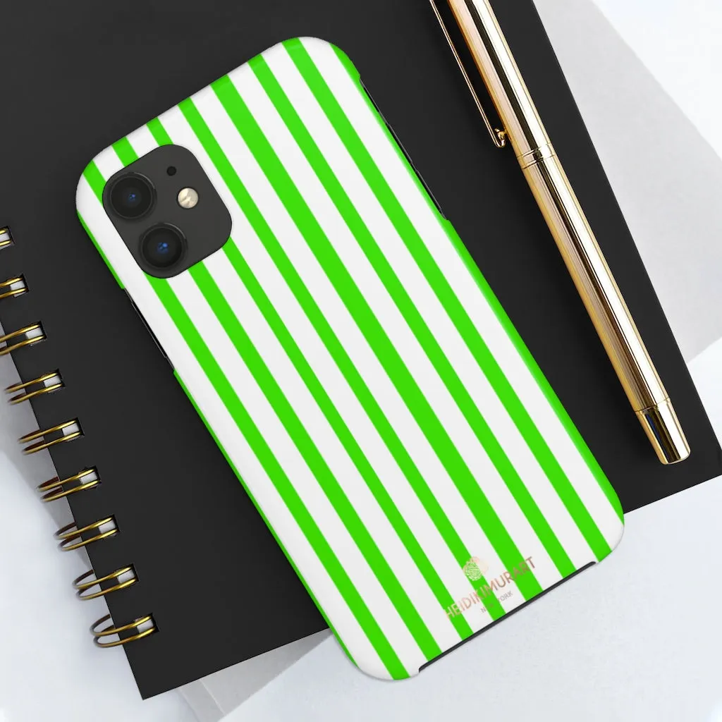 Green White Striped iPhone Case, Modern Case Mate Tough Samsung Galaxy Phone Cases