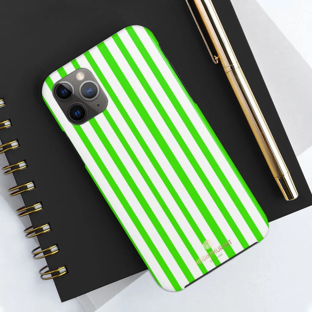 Green White Striped iPhone Case, Modern Case Mate Tough Samsung Galaxy Phone Cases