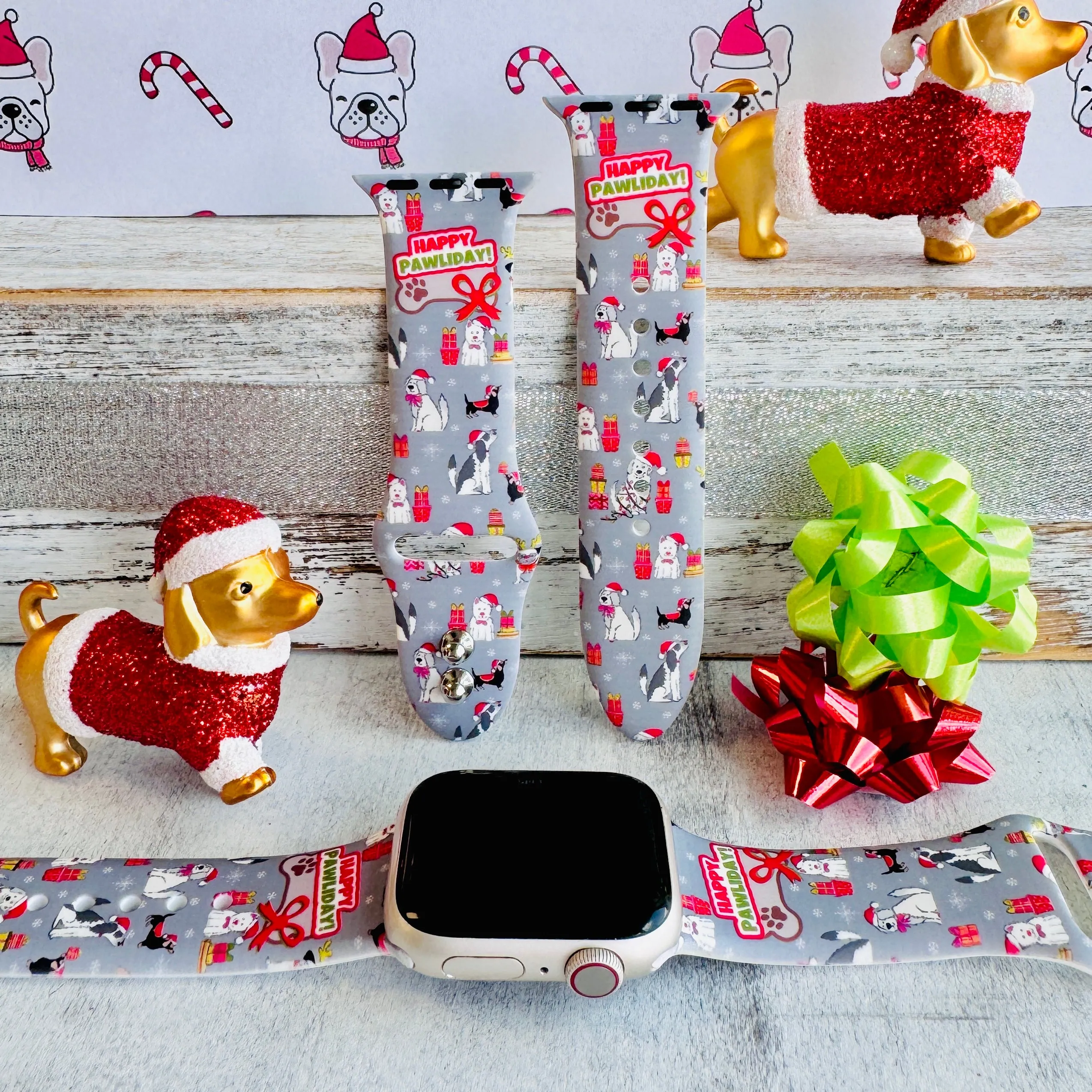 Happy Pawliday Print Silicone Band For Apple Watch