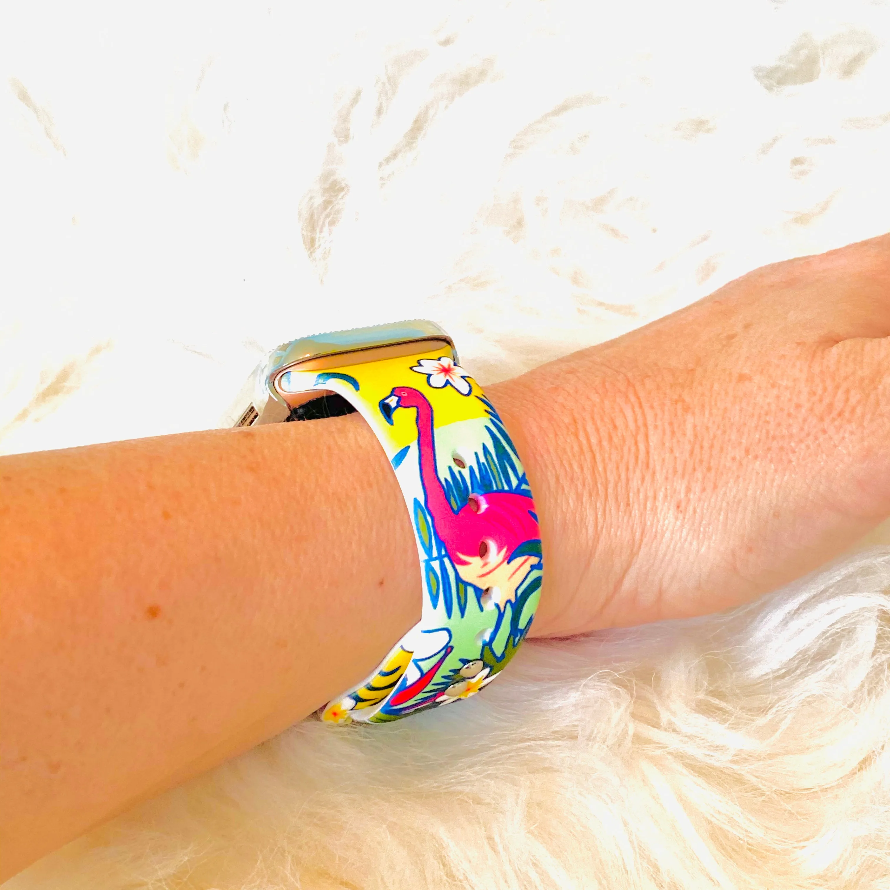 Hawaiian Flamingo Print Silicone Band For Apple Watch