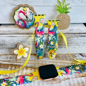 Hawaiian Flamingo Print Silicone Band For Apple Watch