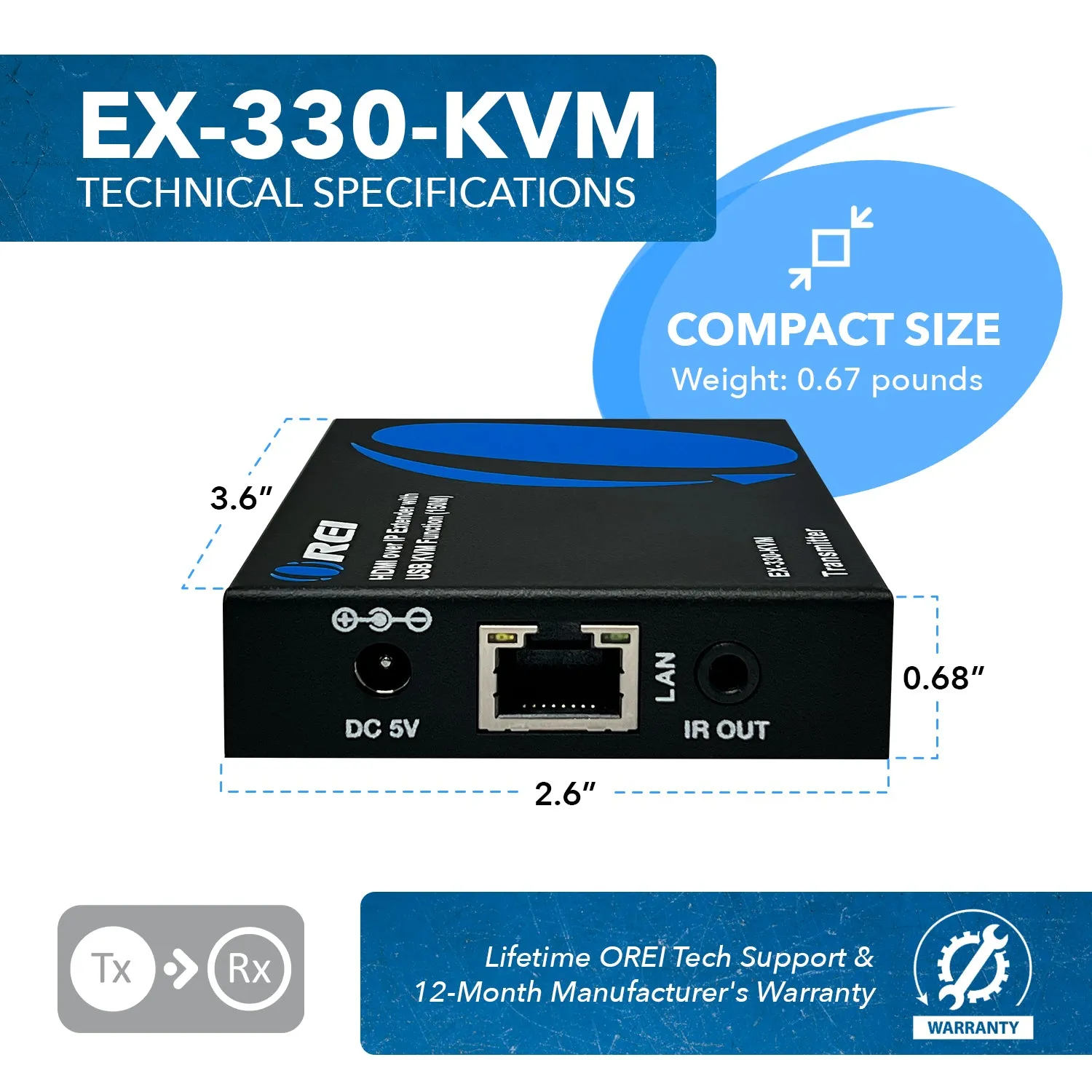 HDMI Extender Over CAT6/7 With KVM & HDMI Loop-Out 1080p@60Hz Up To 492 Ft (EX-330-KVM)