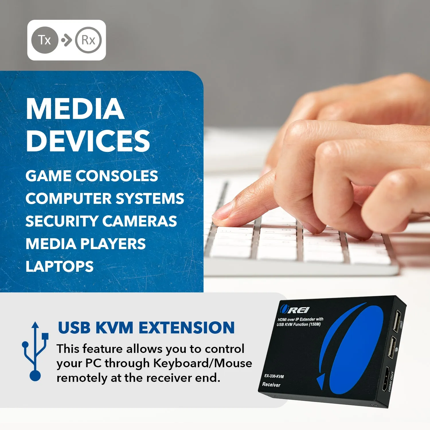 HDMI Extender Over CAT6/7 With KVM & HDMI Loop-Out 1080p@60Hz Up To 492 Ft (EX-330-KVM)