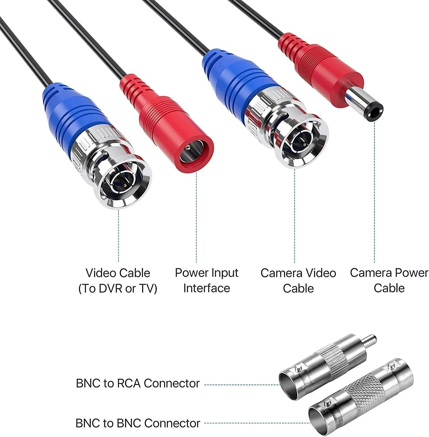 Hiseeu 60Feet BNC Vedio Power Cable Pre-Made Al-in-One Camera Video BNC Cable Wire Cord for Surveillance CCTV Security System with Connectors(BNC Female and BNC to RCA)