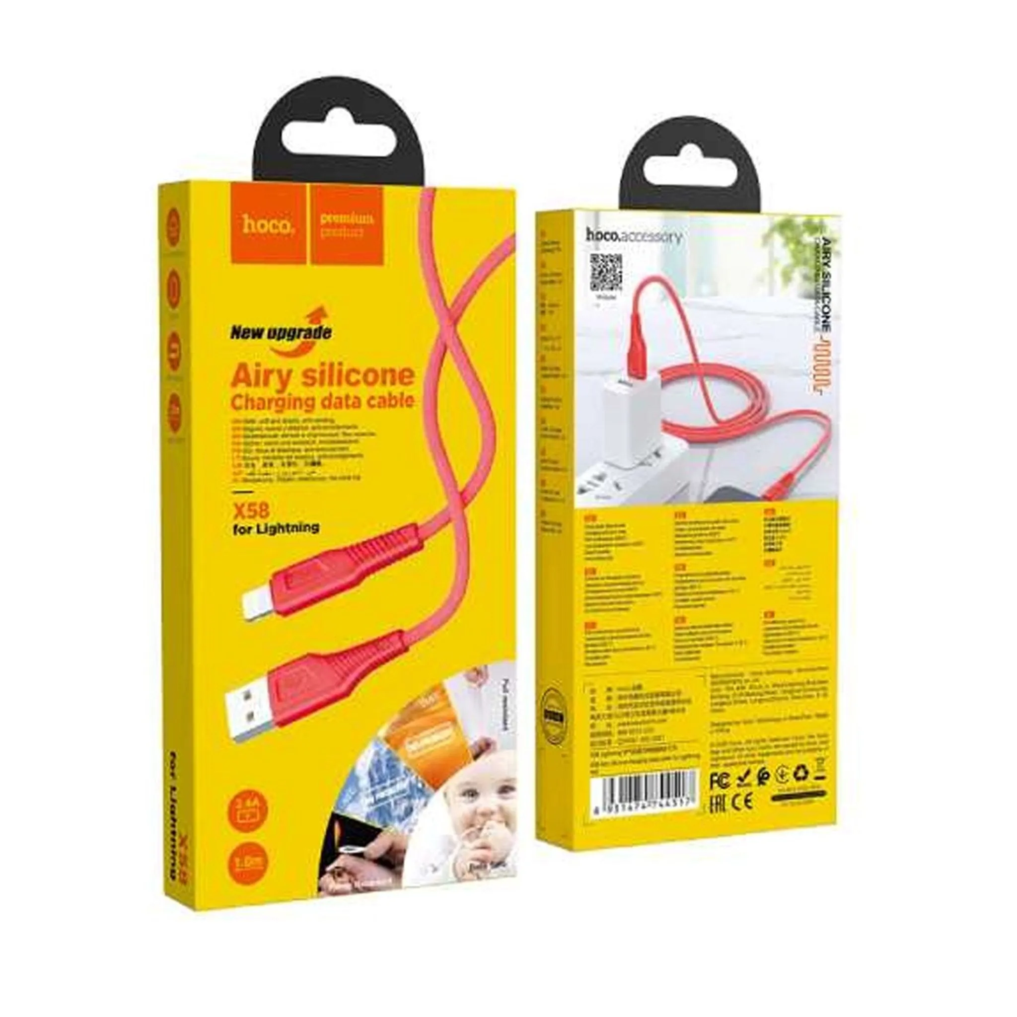 HOCO X58 Airy silicone charging data cable for Lightning - red