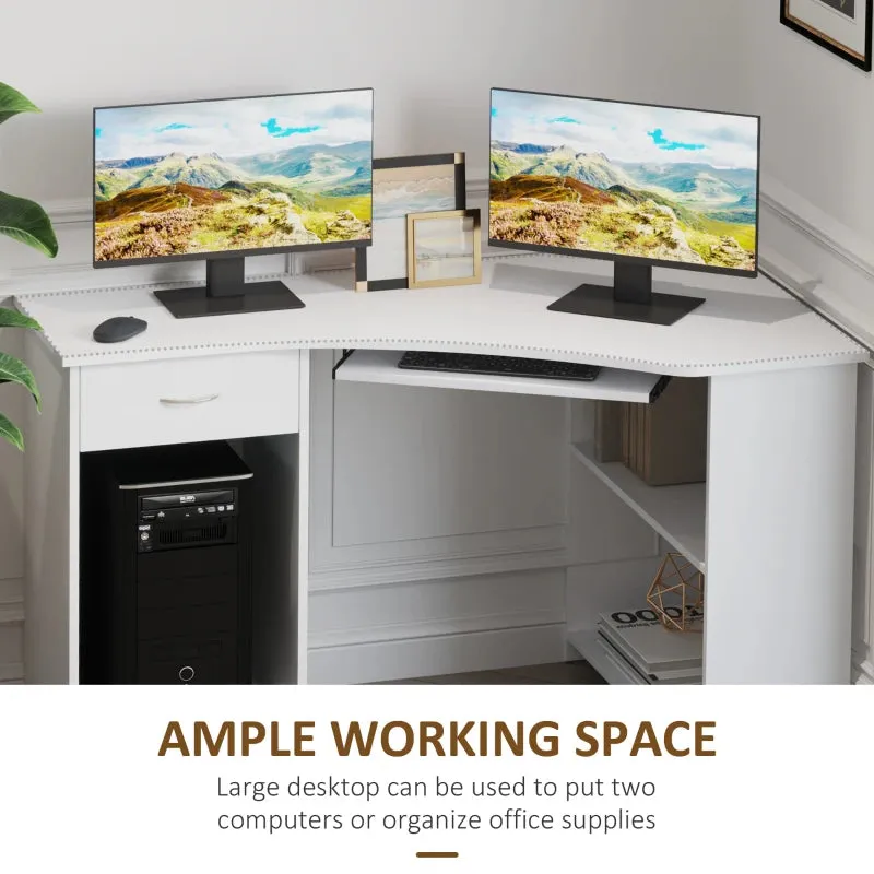 HOMCOM Corner Computer Desk with Shelves 75x120x70cm White