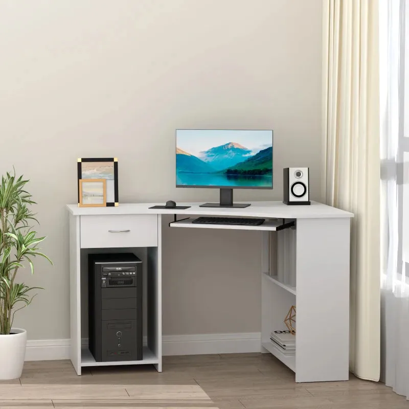 HOMCOM Corner Computer Desk with Shelves 75x120x70cm White