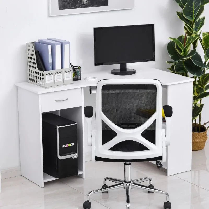 HOMCOM Corner Computer Desk with Shelves 75x120x70cm White