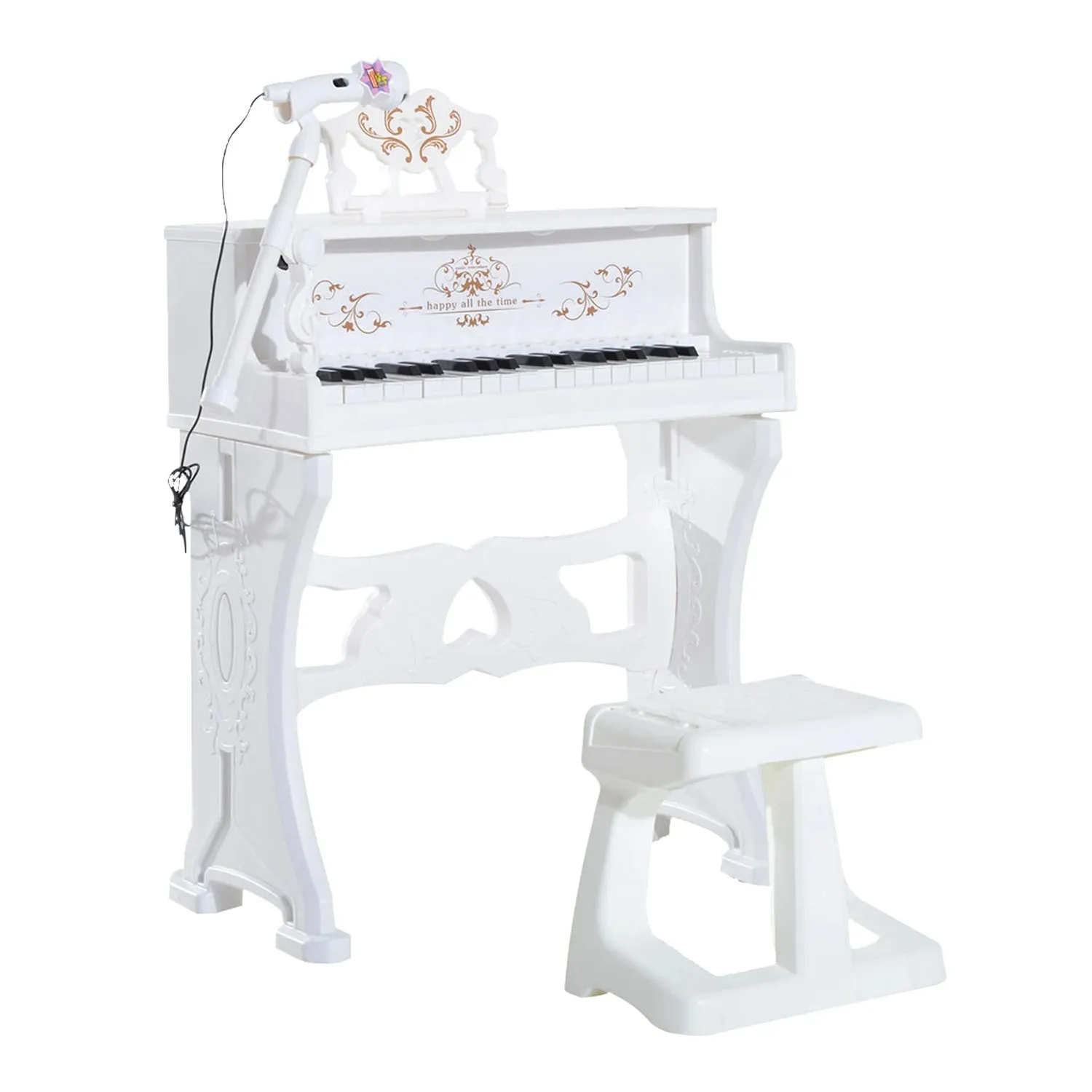 HOMCOM Kids  Mini Electronic Keyboard  w/Stool & Microphone & Music Stand (White)