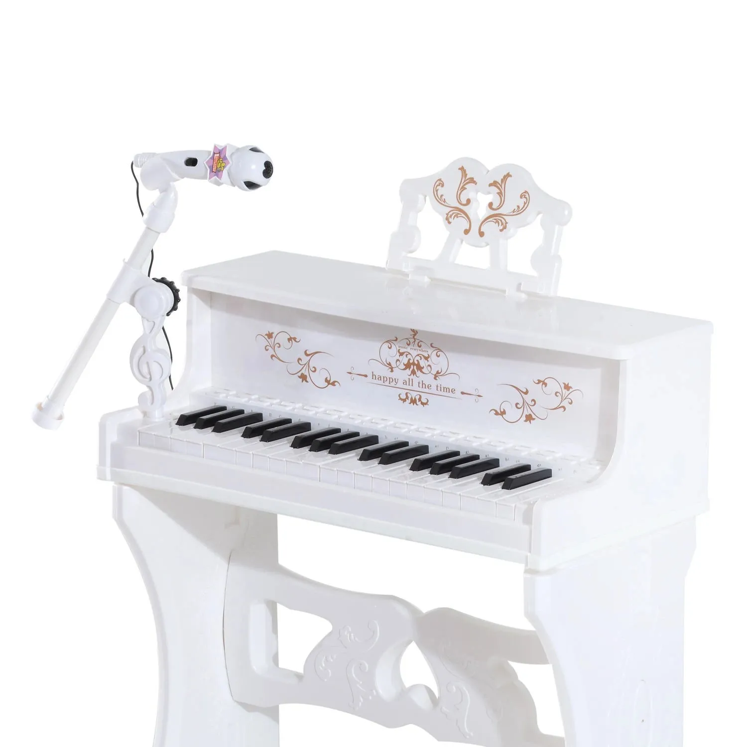 HOMCOM Kids  Mini Electronic Keyboard  w/Stool & Microphone & Music Stand (White)