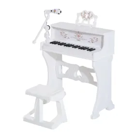 HOMCOM Kids  Mini Electronic Keyboard  w/Stool & Microphone & Music Stand (White)