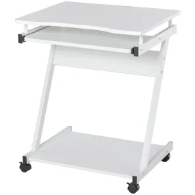 HOMCOM Movable Computer Desk with Wheels, Sliding Keyboard Tray, and Storage Shelves - White Home Office Workstation