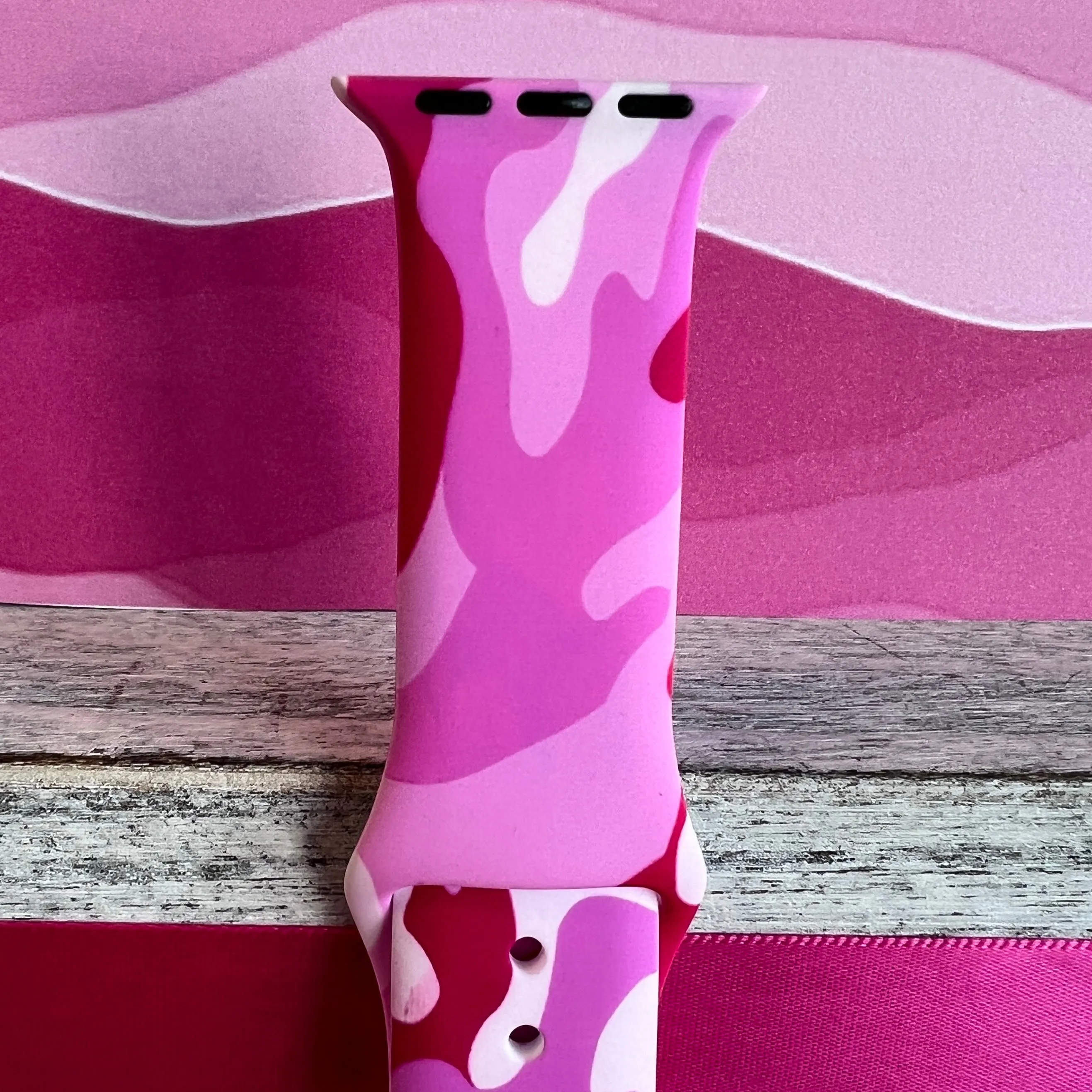 Hot Pink Camo Print Silicone Band For Apple Watch