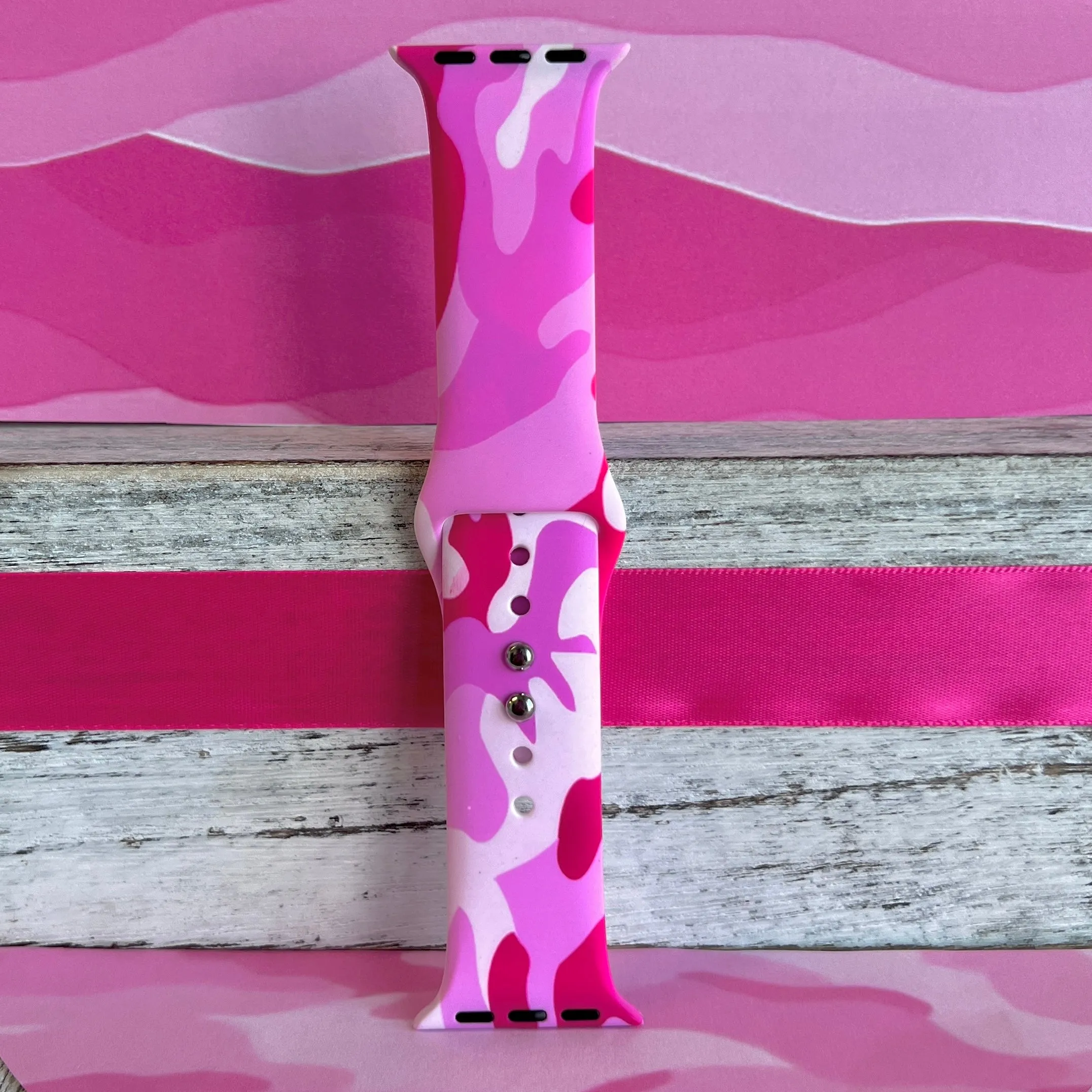 Hot Pink Camo Print Silicone Band For Apple Watch