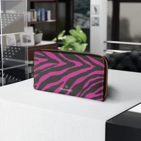 Hot Pink Zebra Wallet, Best Zebra Striped Animal Print Gold Color Zipper Wallet For Women