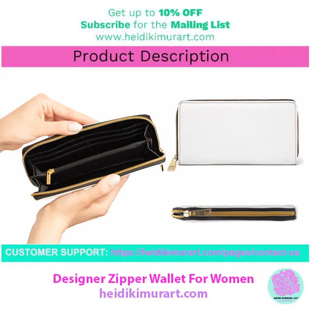 Hot Pink Zebra Wallet, Best Zebra Striped Animal Print Gold Color Zipper Wallet For Women