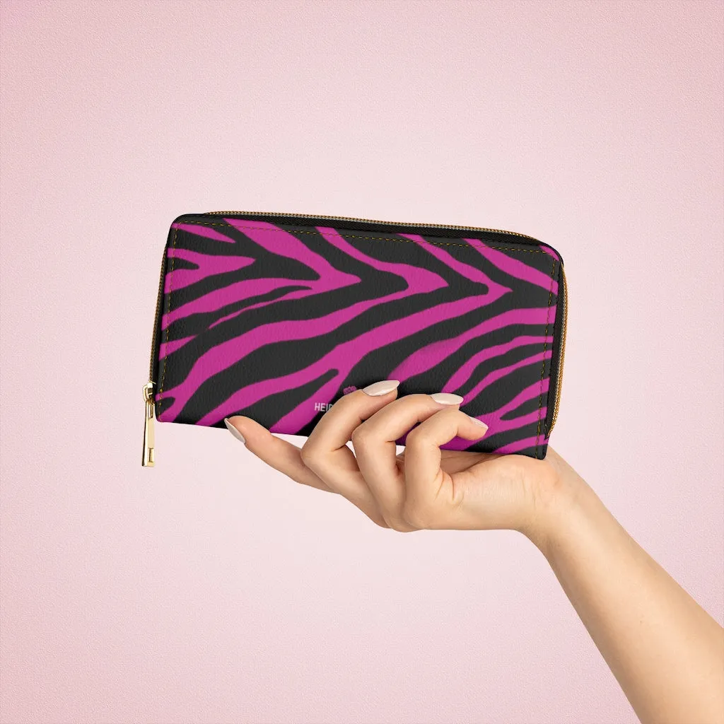 Hot Pink Zebra Wallet, Best Zebra Striped Animal Print Gold Color Zipper Wallet For Women