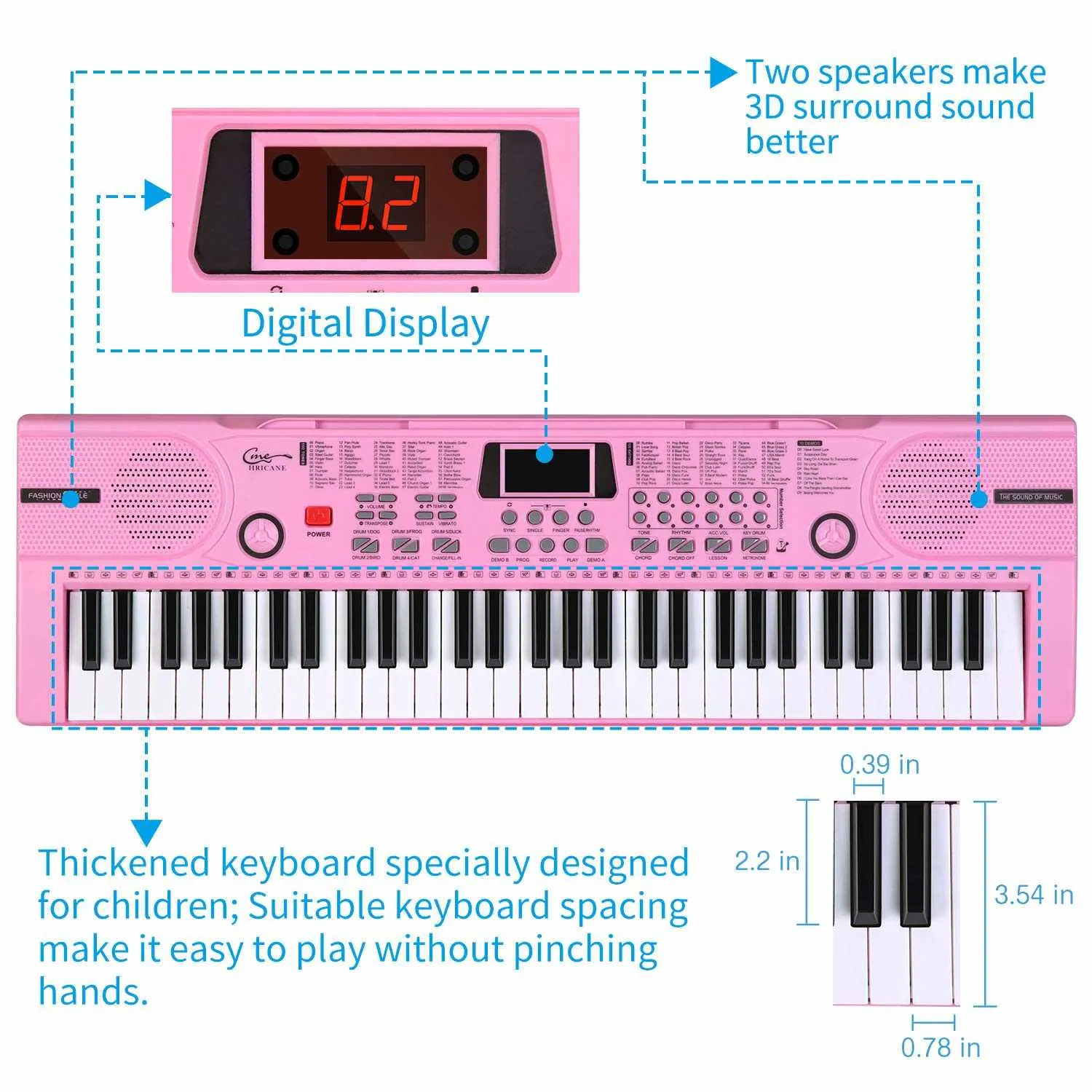 Hricane Kids Piano Keyboard, 61 Keys Beginner Electronic Keyboard