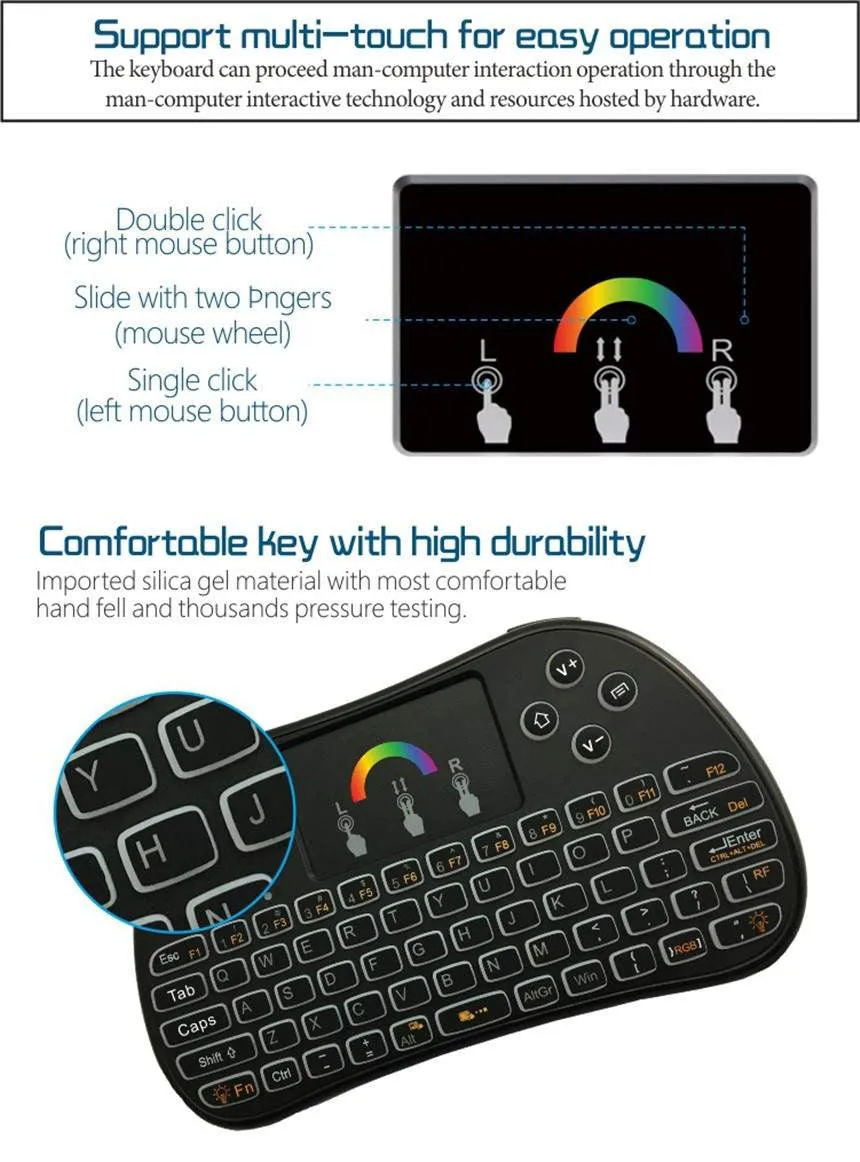 I86 Backlit  Wireless Mini Keyboard Remote Control Colorful Backlight Air Mouse for Android TV Box IPTV Xbox PS3 Gamepad pk I8