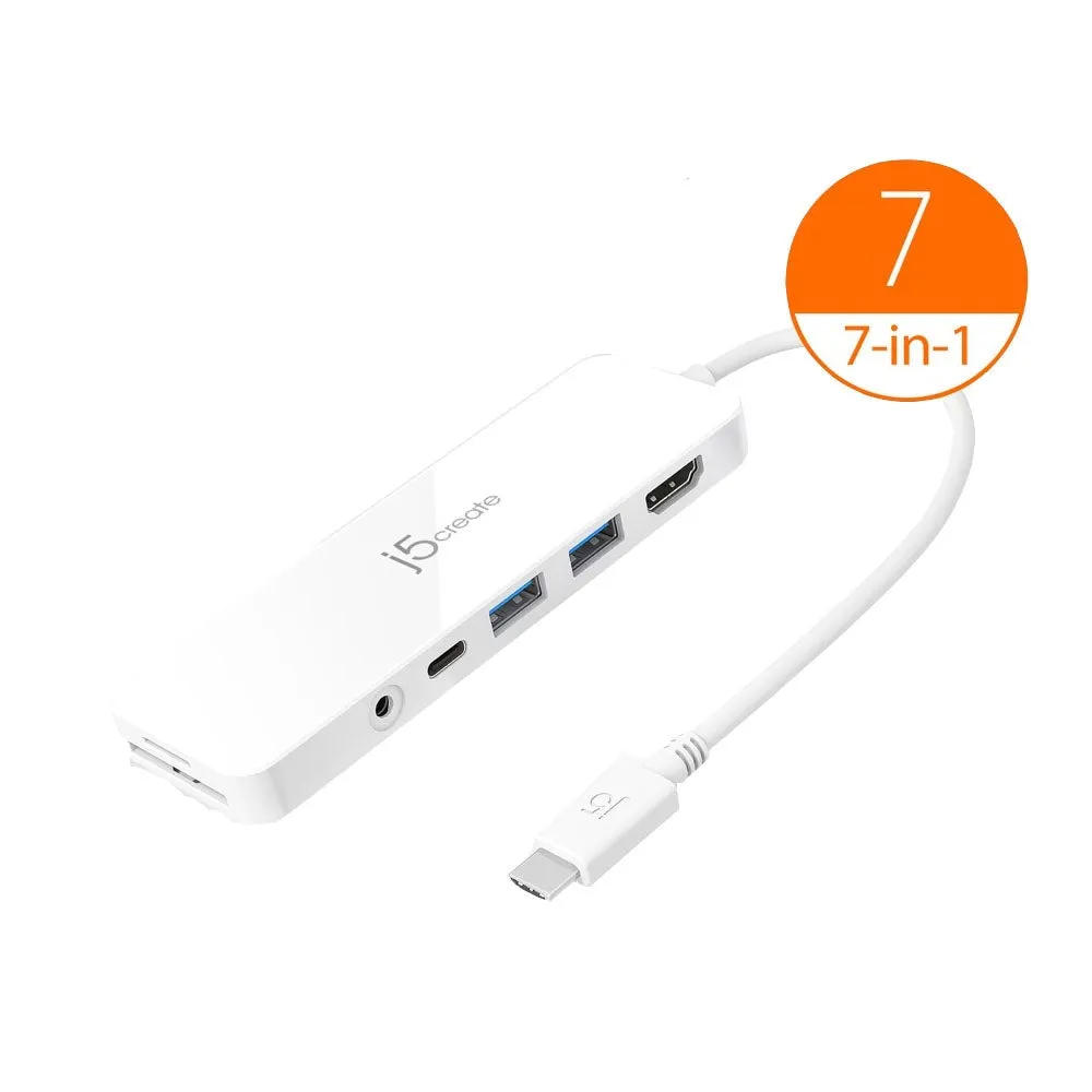 J5create JCD373 7-in-1 Hab USB-C / Type-C Hub With 4K HDMI/USB PD 60W/3.1/Card Reader RJ45 3.5mm Audio Jack PD Adapter