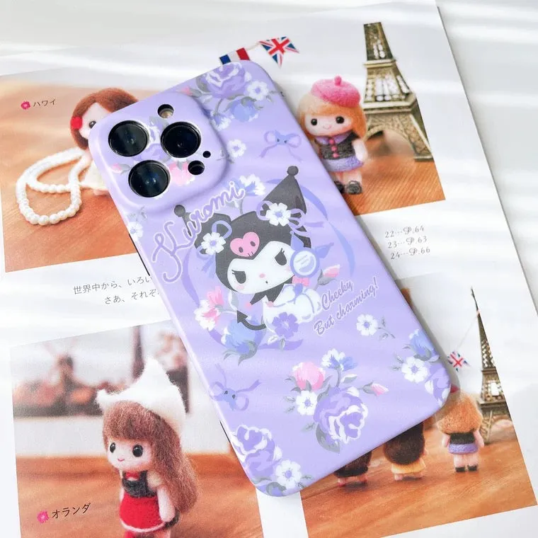 Japanese Cartoon Kuromi with Mirror Flower Purple Matt iPhone Case 12 13 Pro Promax