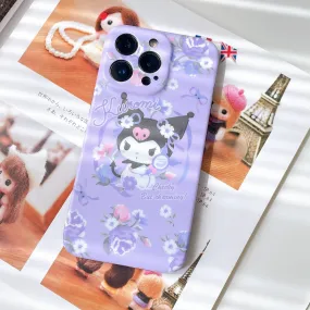 Japanese Cartoon Kuromi with Mirror Flower Purple Matt iPhone Case 12 13 Pro Promax