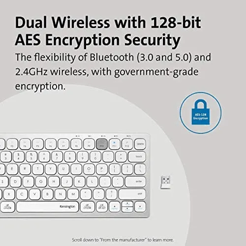 Kensington Compact Multi-Device Switchable Keyboard Wireless Bluetooth USB Silver White