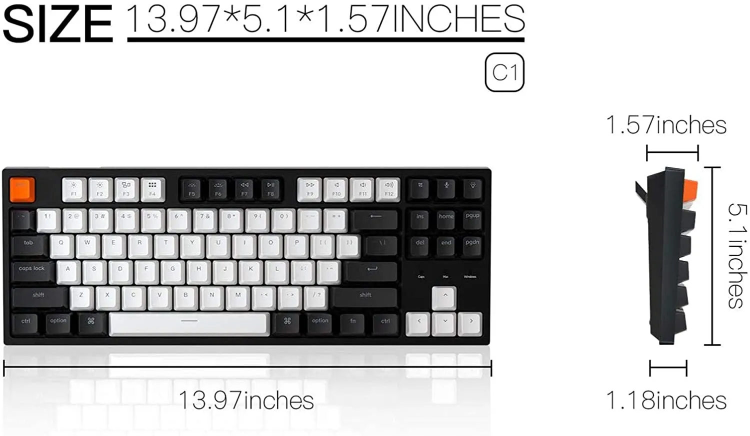 Keychron C1 RGB Wired Mechanical Gaming Keyboard for Mac Layout, Tenkeyless 87 Keys Gateron (Red Switch) (C1B1)