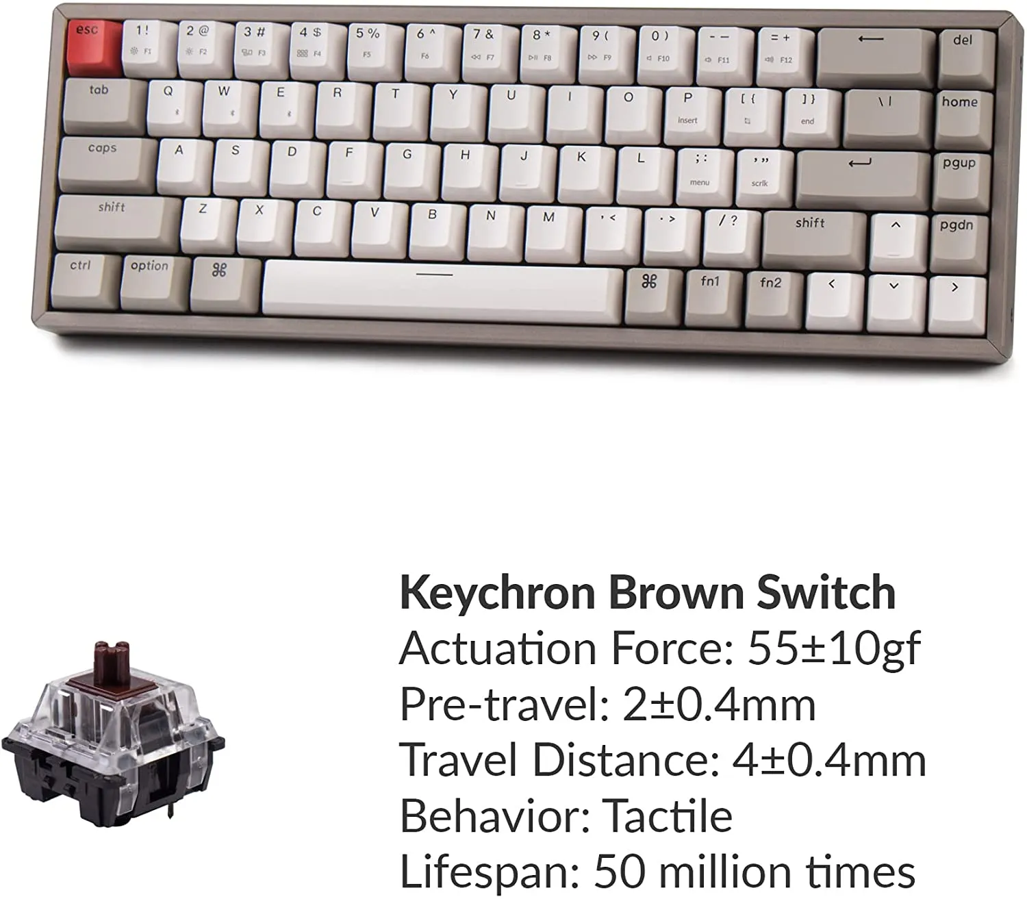 Keychron K6 68-Key Hot-Swappable Wireless Bluetooth/USB Wired Gaming Mechanical Keyboard, Compact 65% Layout Non-Backlit, Gateron (Brown Switch) (K6V3)