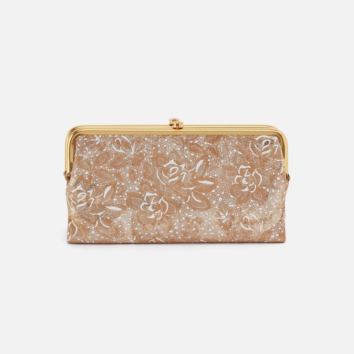 Lauren Clutch-Wallet In Printed Leather - Gilded Petals