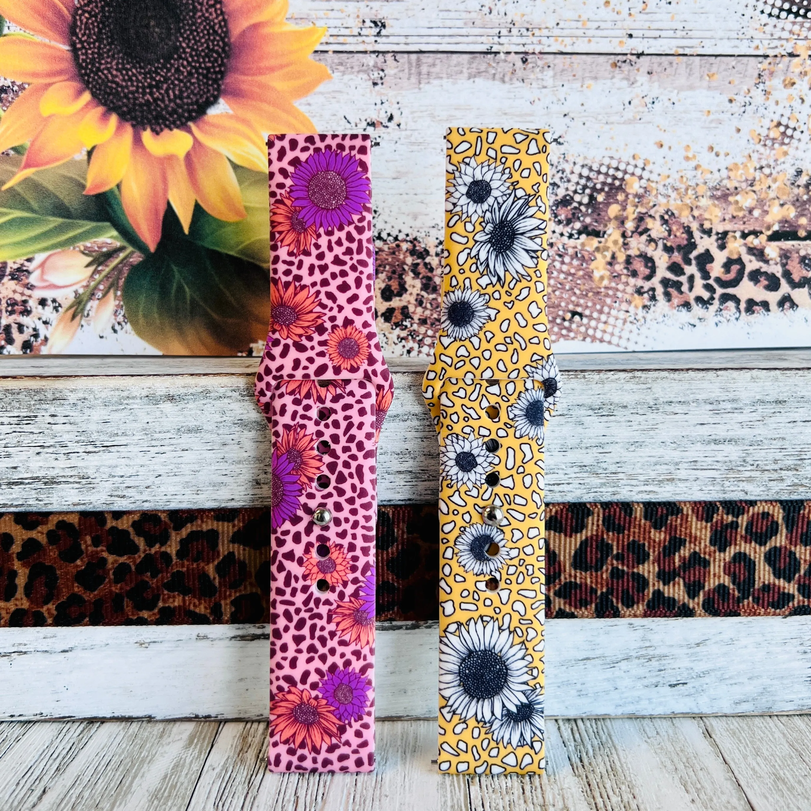 Leopard Sunflower Print Silicone Band For Samsung Watch (Two Colors Available)