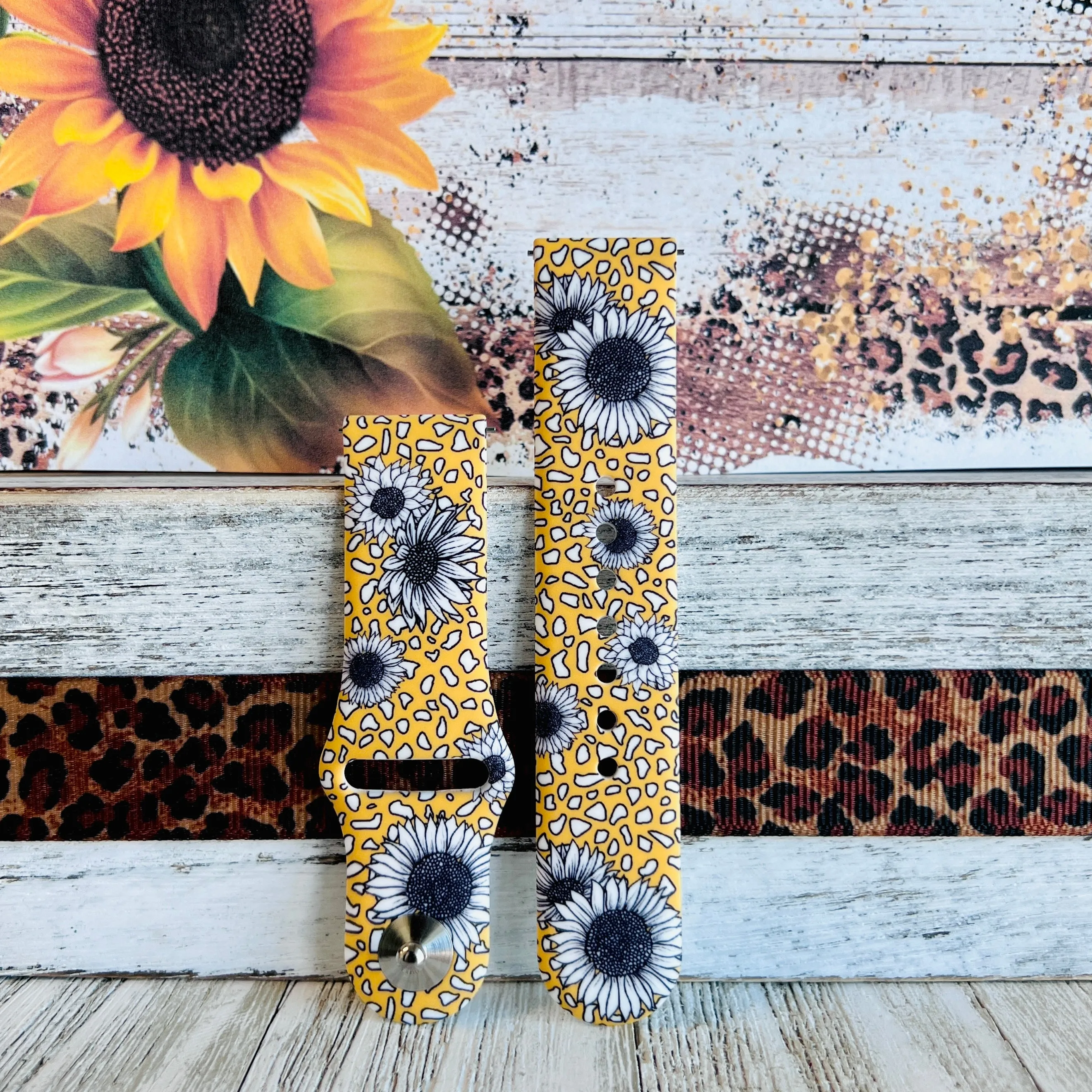 Leopard Sunflower Print Silicone Band For Samsung Watch (Two Colors Available)