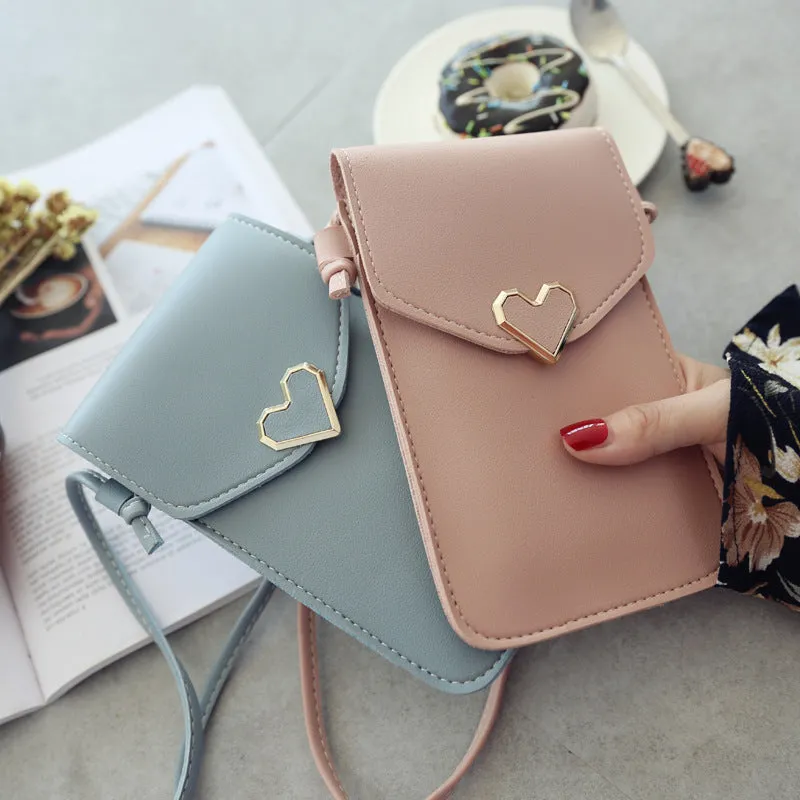 Love Buckle Mobile Phone Bags For Women Transparent Touch Screen Wallet Crossbody Shouder Bags