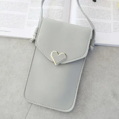 Love Buckle Mobile Phone Bags For Women Transparent Touch Screen Wallet Crossbody Shouder Bags