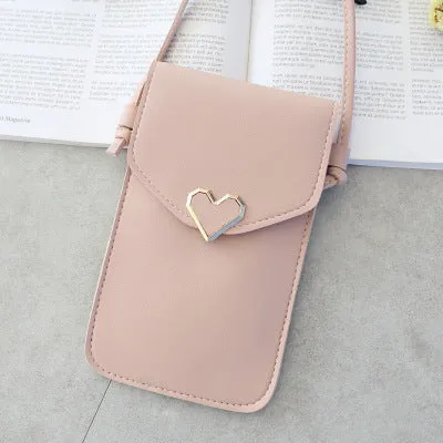 Love Buckle Mobile Phone Bags For Women Transparent Touch Screen Wallet Crossbody Shouder Bags