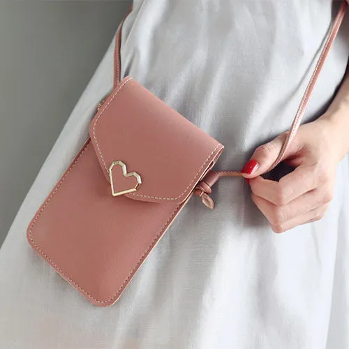 Love Buckle Mobile Phone Bags For Women Transparent Touch Screen Wallet Crossbody Shouder Bags