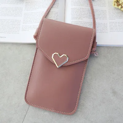 Love Buckle Mobile Phone Bags For Women Transparent Touch Screen Wallet Crossbody Shouder Bags