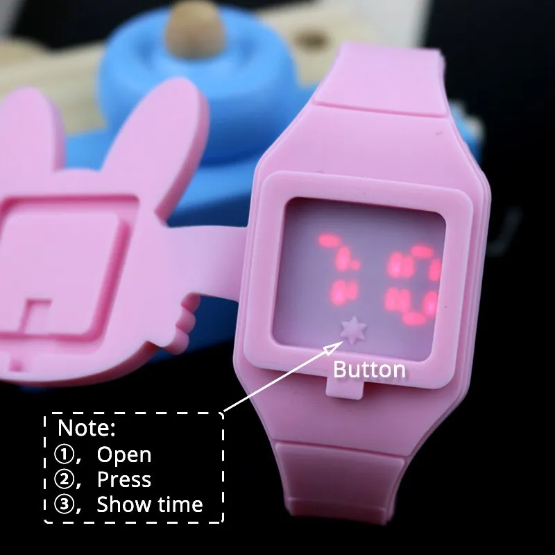 Lovely Rabbit Cartoon Children Watches Flip Cover Rubber Electronic Kids Watch for Boy Student Girls Clock Reloj Infantil Saati