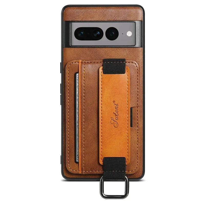 Luxury Retro Leather Wallet Phone Case With Card Slot With Wrist Strap For Google Pixel 8 7