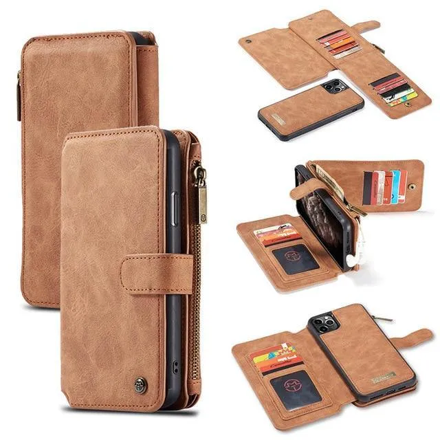 Luxury Zipper Wallet Leather iPhone - Flip Magnet Cards Removable Phone Cover