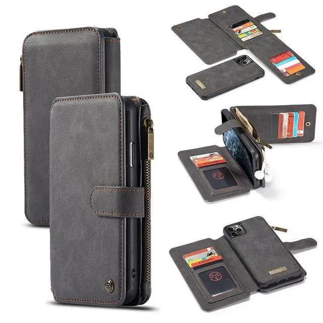 Luxury Zipper Wallet Leather iPhone - Flip Magnet Cards Removable Phone Cover