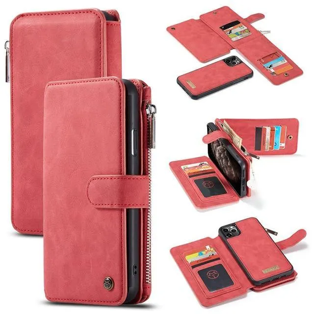 Luxury Zipper Wallet Leather iPhone - Flip Magnet Cards Removable Phone Cover