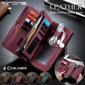 Luxury Zipper Wallet Leather iPhone - Flip Magnet Cards Removable Phone Cover